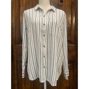 Lucky Brand Long Sleeved Button Down Black/White Stripe Women’s Shirt Size Large